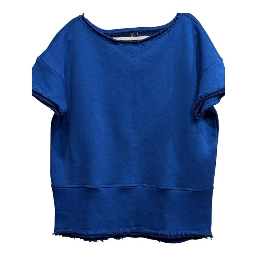 New FREE‎ PEOPLE Movement Cruise Off the Shoulder Sweatshirt Blue Oversized M